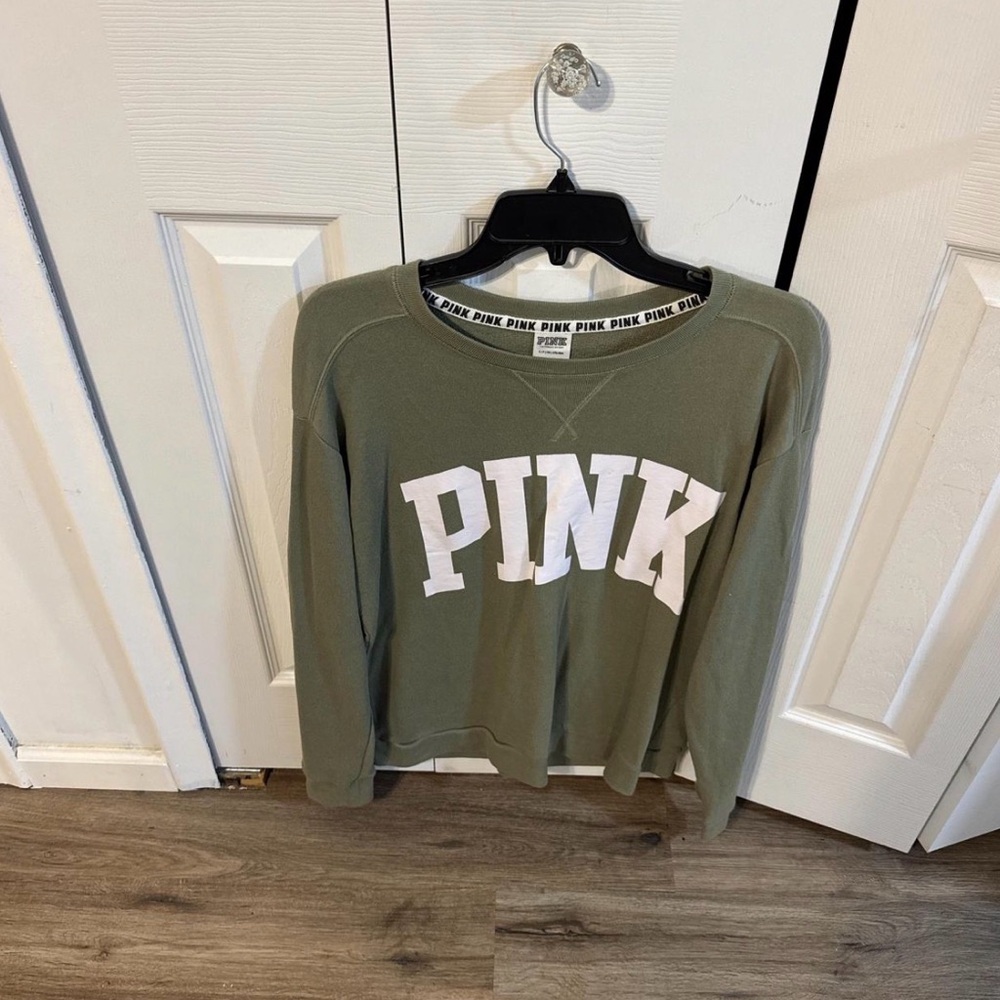 Victoria's Secret Olive Green Sweatshirt with White Logo